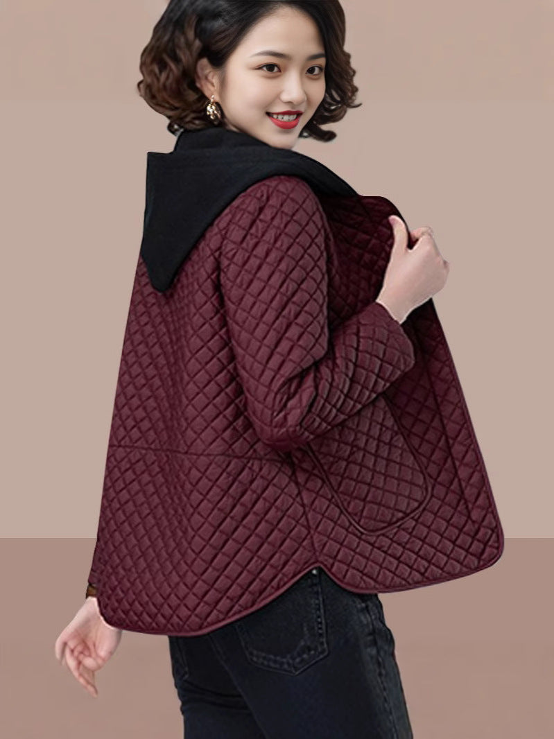 Lingge cotton-padded jacket women's 2024 autumn and winter new fashion age-reducing middle-aged mother hooded loose plus size cotton-padded jacket