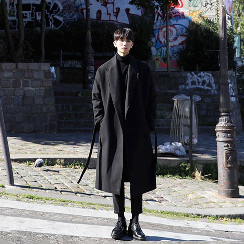 Autumn and winter woolen trench coat men's long over-the-knee Korean overcoat men's mid-length cotton and thickening woolen coat trendy