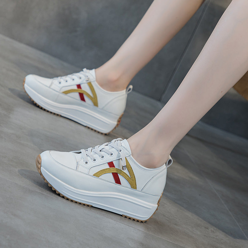 Women's White Sneakers with Hidden Height Increase, 2026 Spring New Casual Sports Shoes, Lightweight Platform Thick-Soled Dad Shoes for Women