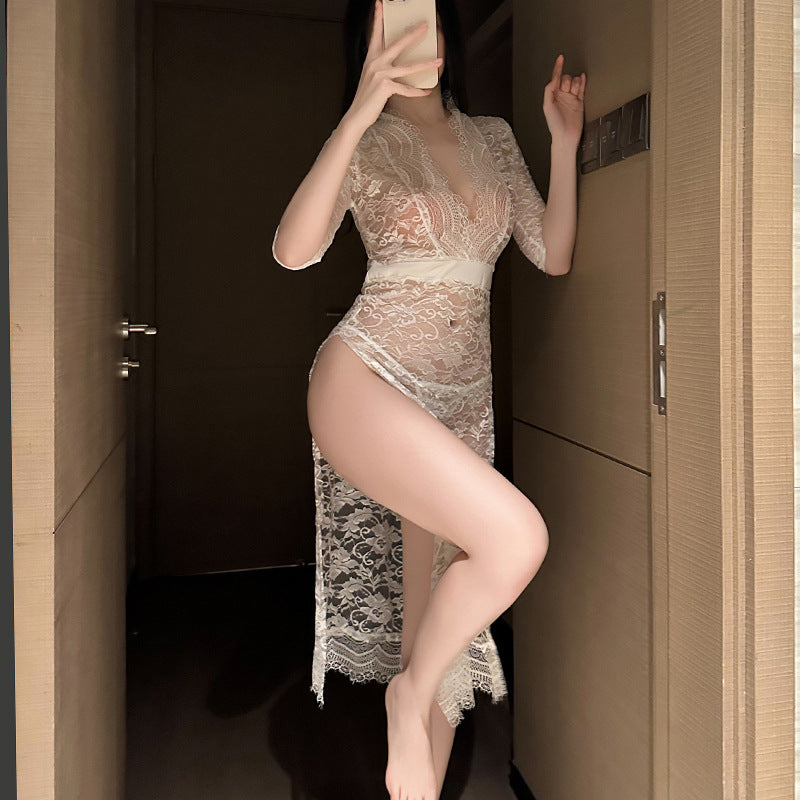 First love sexy lingerie lace open female pajamas passion see-through outfit hot split uniform hollow temptation