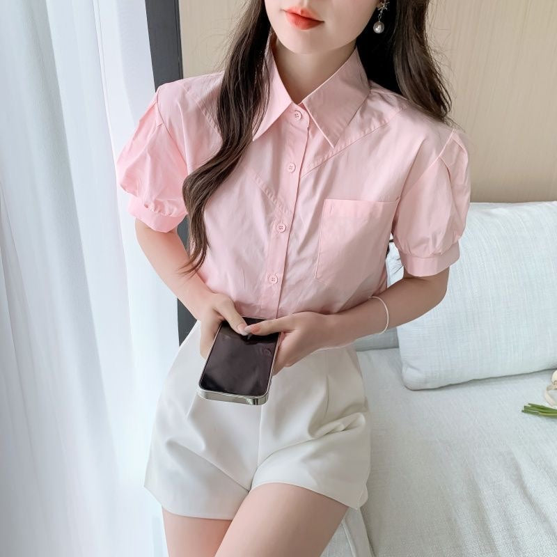Summer 2026 New White Women's Shirt, Fashionable Pure Cotton Shirt, Stylish All-Cotton Short-Sleeve Professional Top for Women