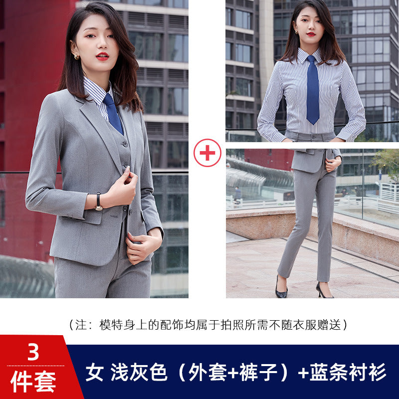 Two-button color spinning four-sided elastic treasure blue teacher suit suit men's and women's same style professional attire 4S shop suit wholesale