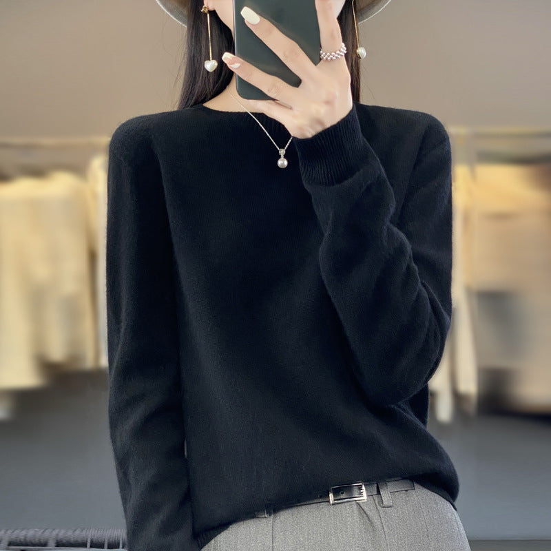 Wholesale First-Line Ready-To-Wear Round Neck Woolen Sweater for Women, Simple Elegant Knitted Sweater, Long-Sleeved Versatile Sweater Bottoming Shirt
