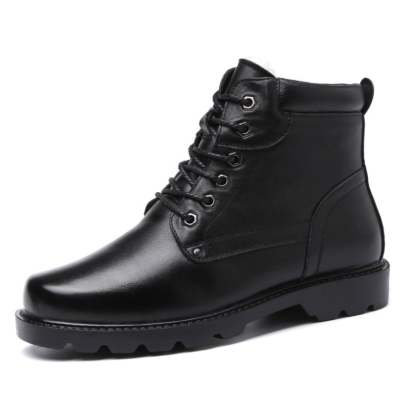 2024 Winter New Men's Leather Boots fleece-lined Warm High-top Men's Shoes Cowhide Snow Boots Northeast Cotton Boots Soft Bottom