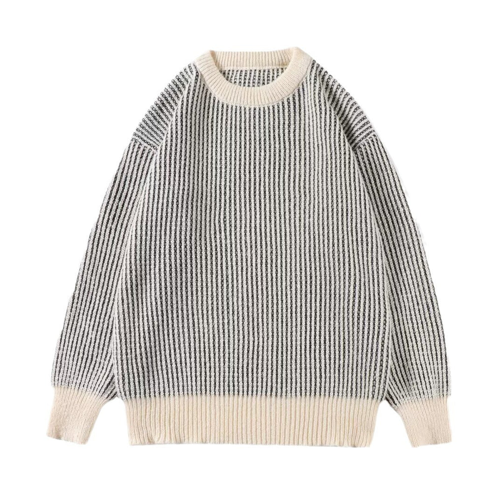 Autumn and Winter New Small Striped Sweater Men's Couple Casual Knitted Sweater Personalized All-match Fashion Contrast Color Base Shirt Jacket