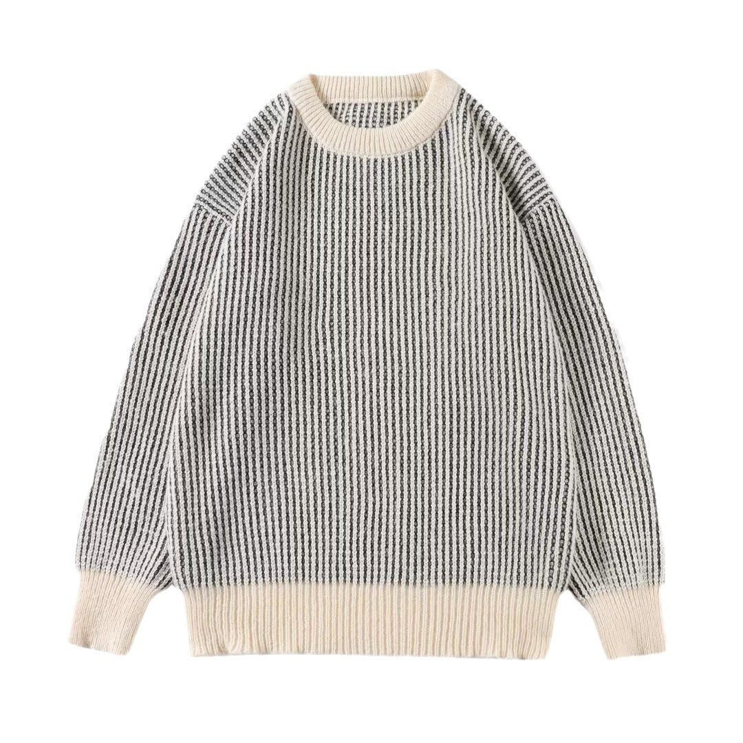 Autumn and Winter New Small Striped Sweater Men's Couple Casual Knitted Sweater Personalized All-match Fashion Contrast Color Base Shirt Jacket