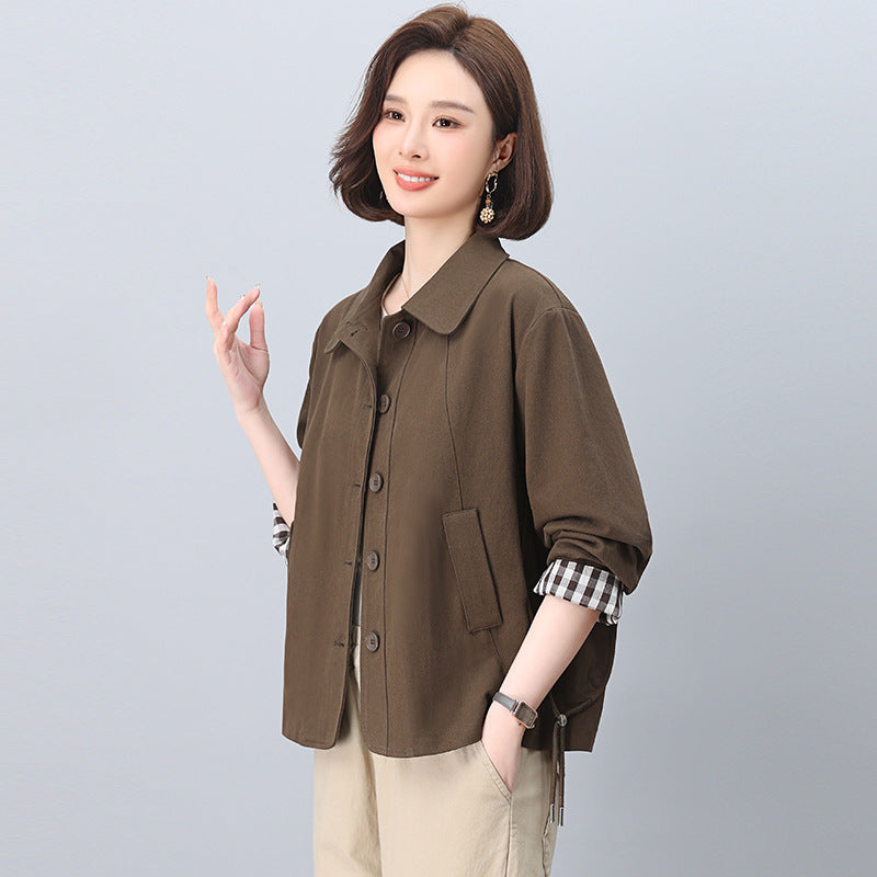 Middle-aged mother pure cotton windbreaker coat women's short 2025 spring and autumn new short loose plus size jacket top