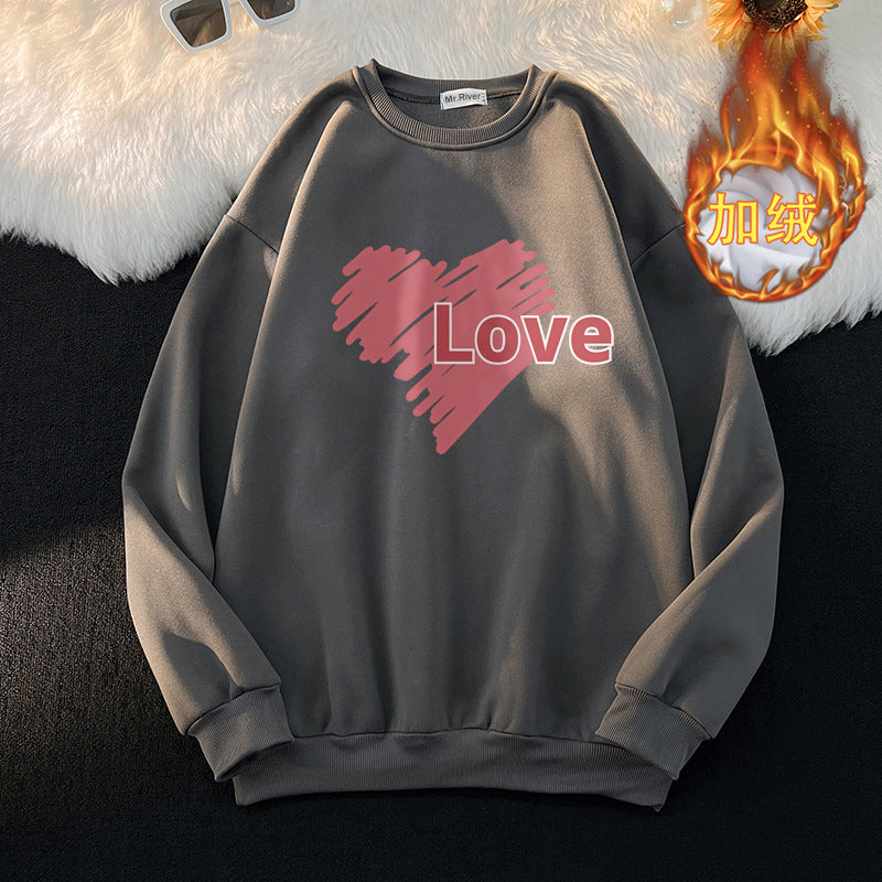 Sweater Men's New Spring and Autumn Men's Long-sleeved T-shirt Loose Turtleneck Crewneck Base Shirt Fashionable Printed Love for Youth