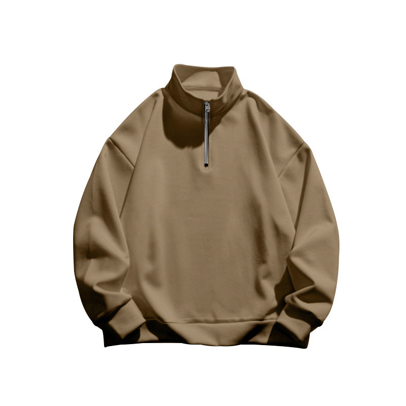 Autumn and Winter new men's fleece-lined sweater stand collar half zipper long sleeve European size cross-border Amazon all-matching men's top