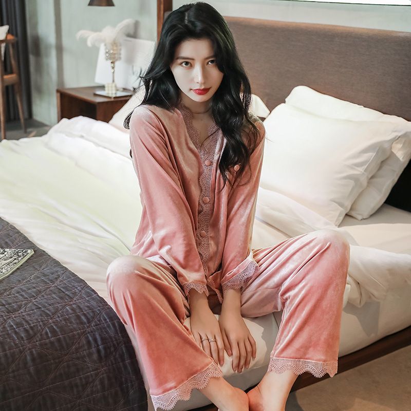 Pajamas women's winter soft high-grade gold velvet pajamas slimming two-piece set can be worn outside plus size pajamas wholesale