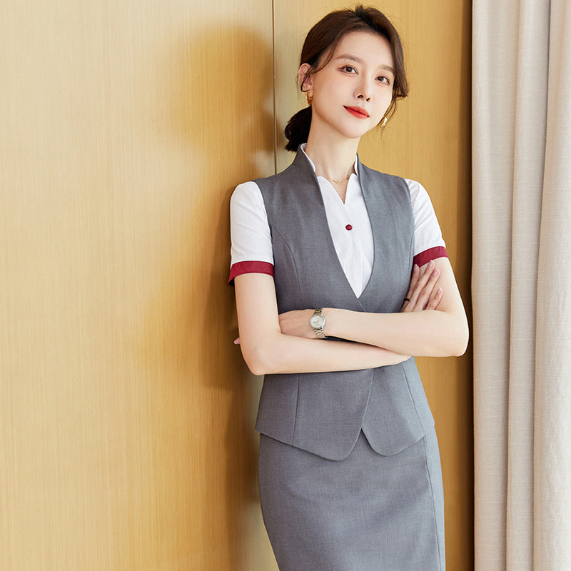 Stewardess uniform professional shirt Women's Spring temperament suit high-end hotel front desk reception work clothes beauty salon work clothes