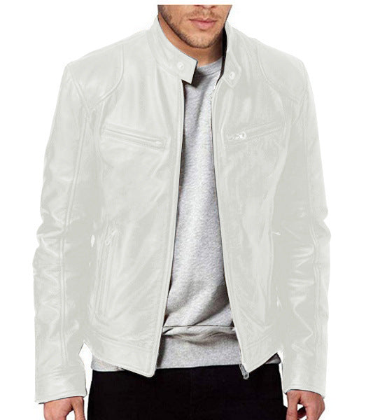 2024 Foreign Trade European and American Men's Clothing Men's Leather Jacket Male Teenager's Collar Punk Male Motorcycle Leather Jacket Batch