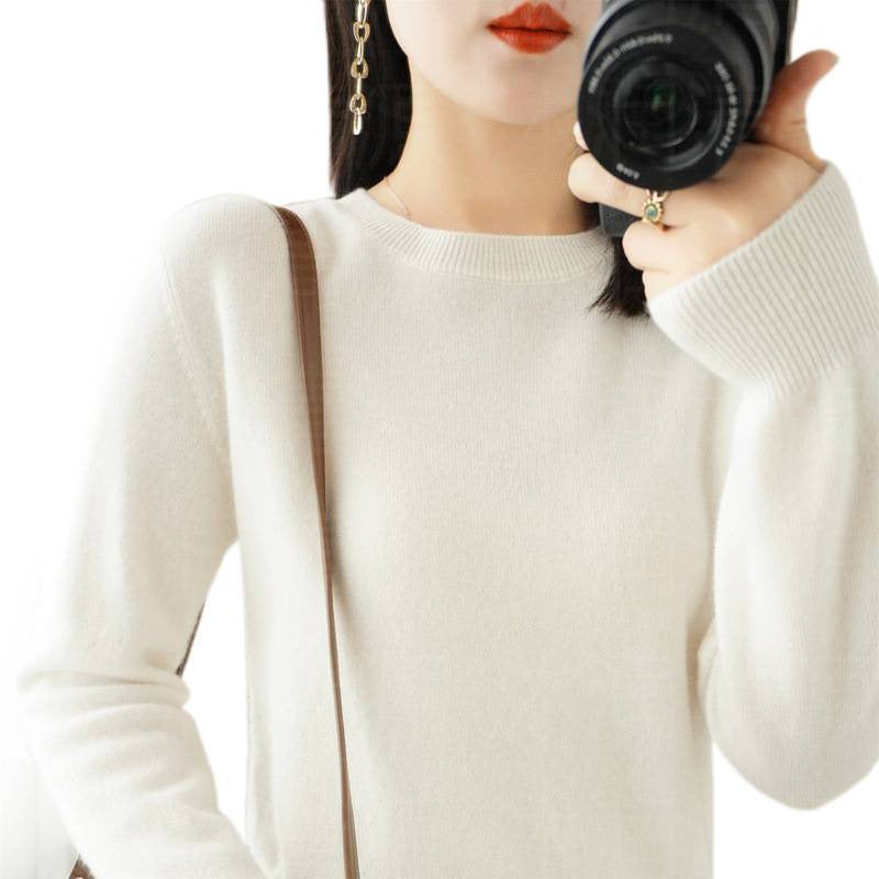 Sweater Women's Autumn and Winter Round Neck Knitted Sweater Women's Thin Long-Sleeved Bottoming Sweater Cross-Border Sweater Women's Non-Wool Knitted Sweater