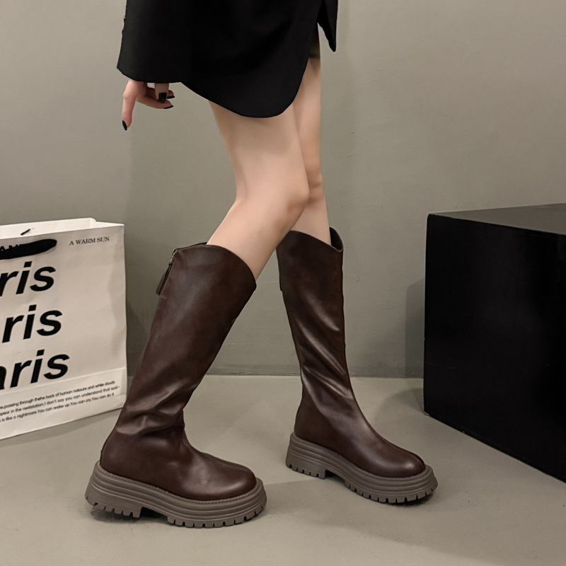Short Boots for Women 2025 New Autum British Fashion Boots Thick-Soled Women's Shoes Slim Boots New Mid-Calf Boots for Small People