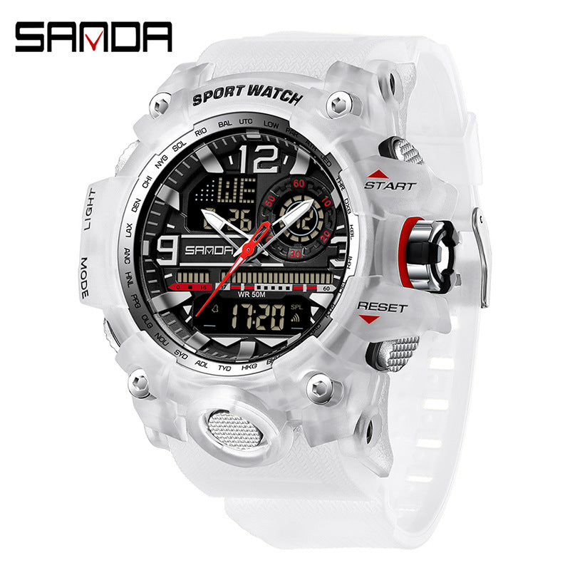 Sanda Hot-Selling Watch Korean Version Student Party Multi-Functional Waterproof Alarm Clock Electronic Watch Cool Dual Display Luminous Sports Watch