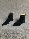 French High-End Medium Thick Heel Short Boots for Women 2025 Winter Rear Zipper Rivet Fashion Boots Slim Boots Elegant Elastic Boots