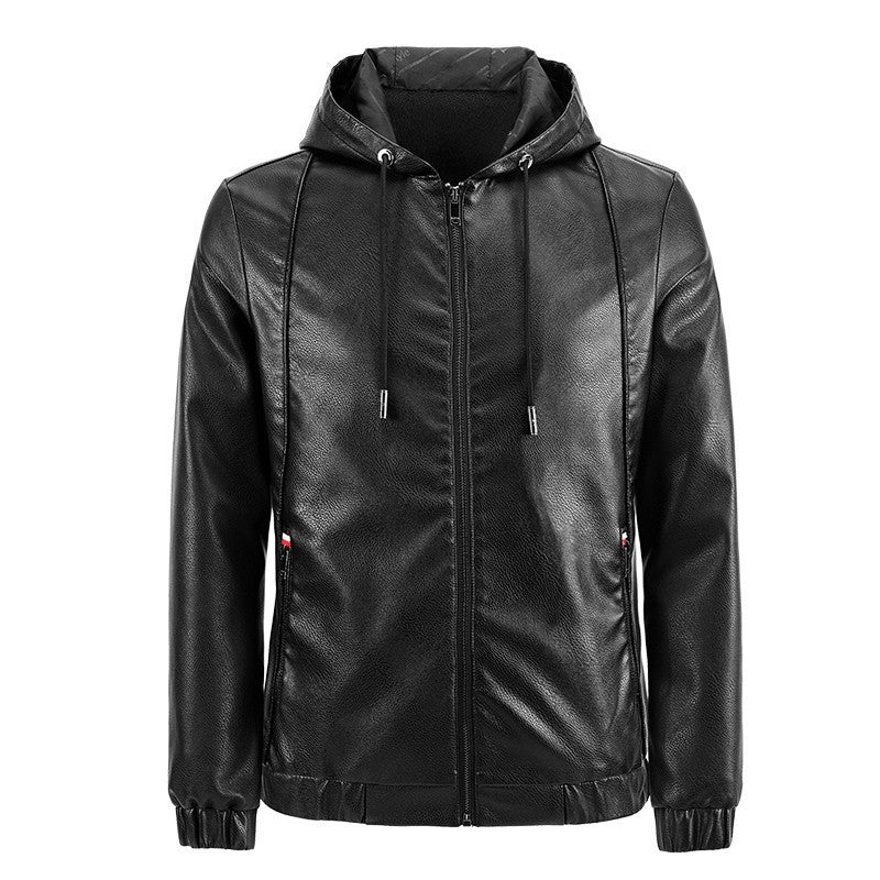 Men's Leather Jacket Cross-border Wholesale Factory Amazon Leather Men's Hooded Slim Fit Korean Motorcycle Casual Jacket
