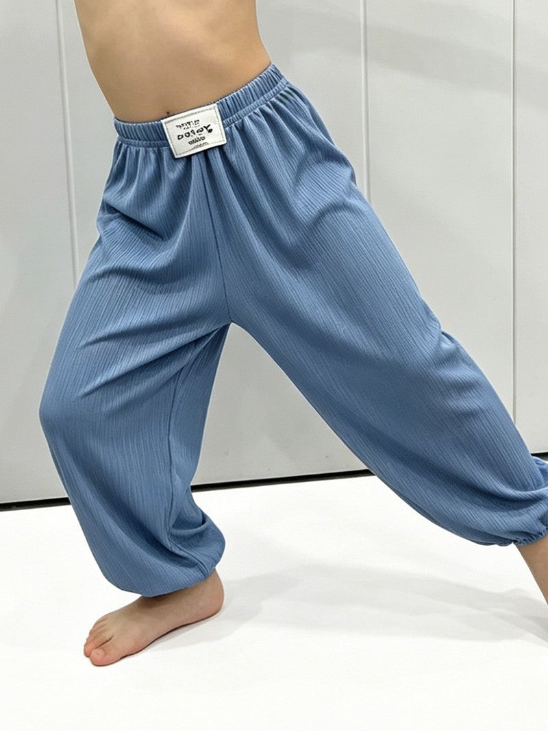 Children's Ice Silk Quick-drying Anti-mosquito Pants Girls Ultra-thin Air Conditioning Lantern Pants Summer Beach Pants Boys Black and White Paid Trousers