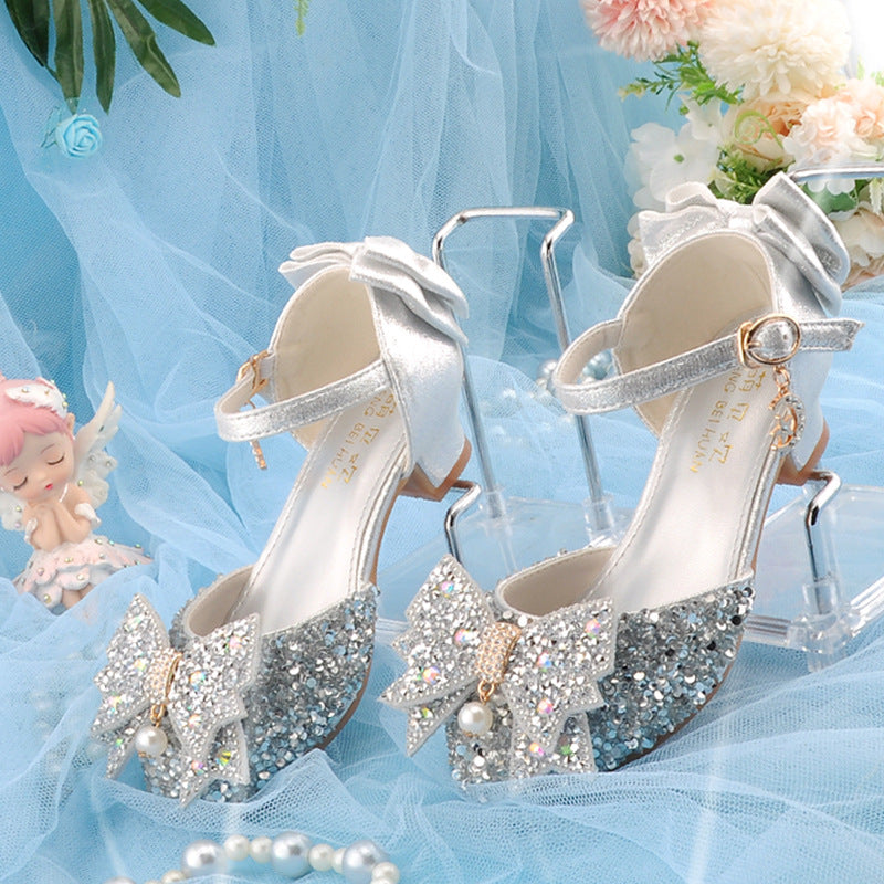 Cinderella Crystal Shoes Silver Model 4 Years Old Party 5 Princess Shoes 6 Little Girl Leather Shoes Children's High Heels 7 Sweet