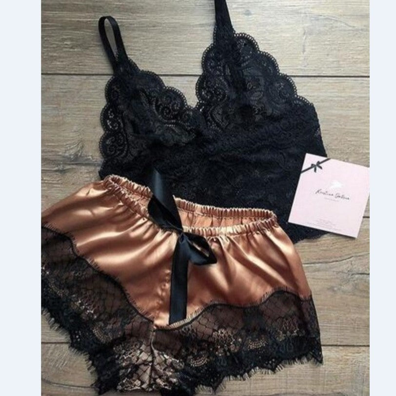Summer Women's Silk Sling Princess Pajamas Sexy Temptation Two-piece Underwear Nightwear Home Clothes