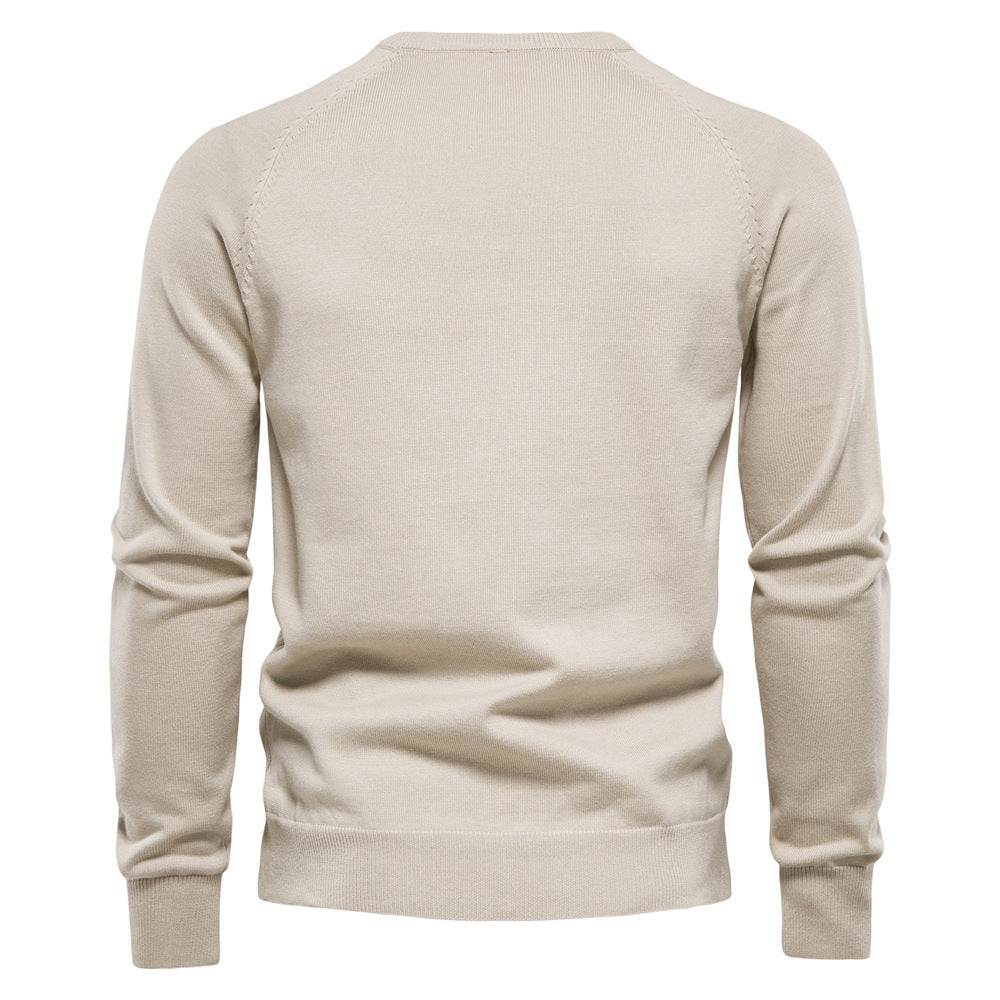 Men's Sweater Men's New Pure Cotton Sweater Men's High Quality Autumn and Winter Sweater 2024 Pullover Solid Color Cross-Border