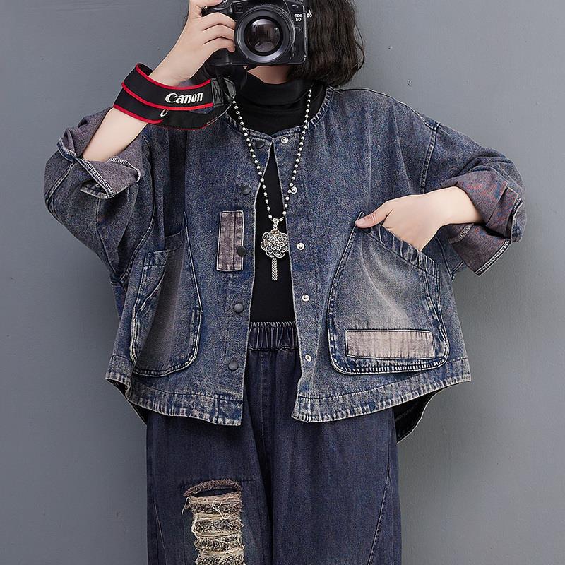 Denim Jacket for Women 2026 Autumn and Winter New Style Long-Sleeved Dark Retro Loose Short Casual Patchwork Women's Clothing