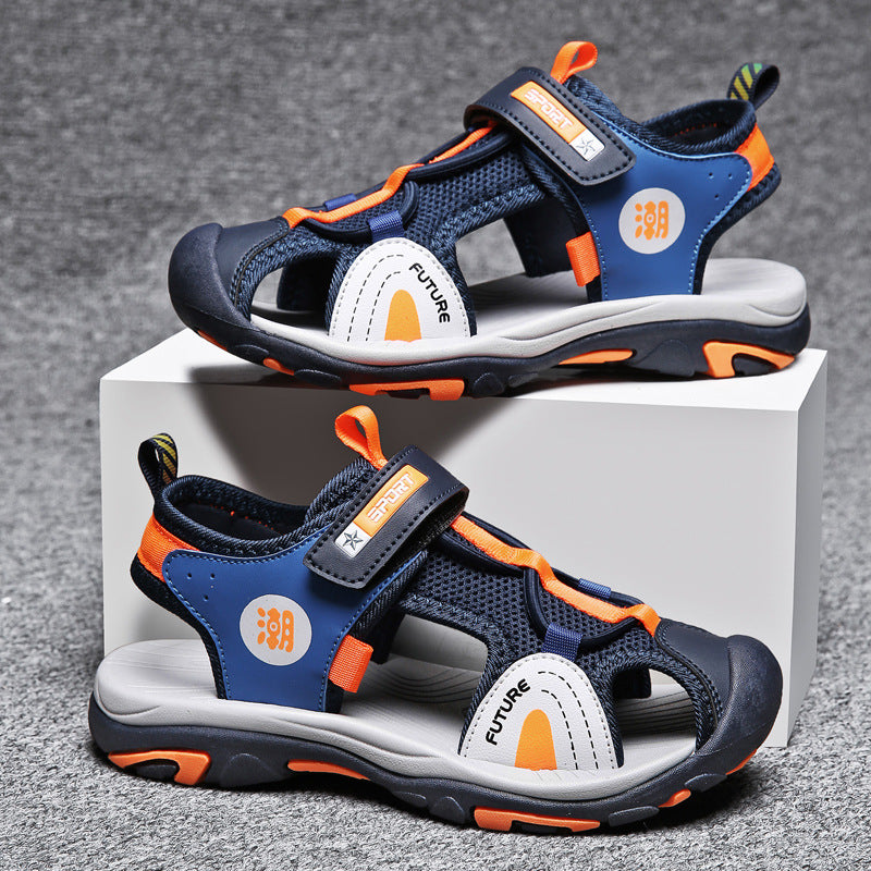 Wholesale Boys Sandals Baotou 2025 Summer Mid-Big Kids Soft Sole Non-Slip Beach Shoes Student Lightweight Sports Sandals