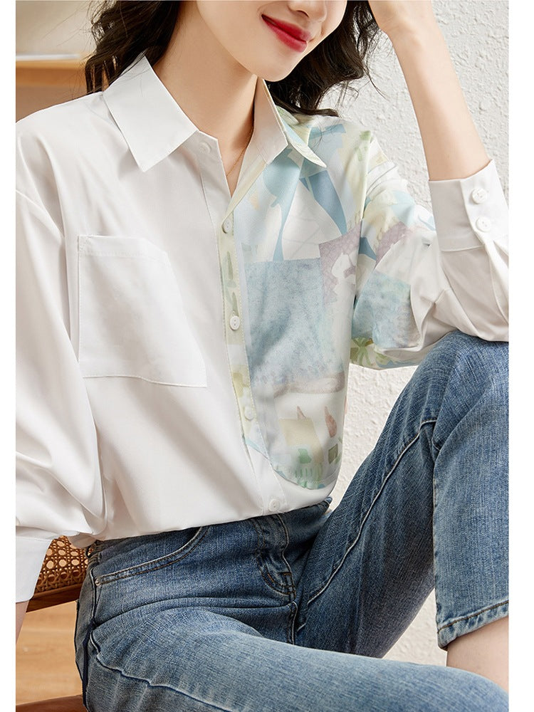 Designer Women's Niche Shirt Blouse French Style 2025 New Style Stitching Shirt for Women Spring and Autumn