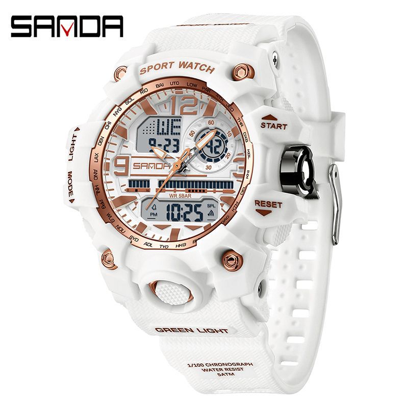 Sanda Hot-Selling Watch Korean Version Student Party Multi-Functional Waterproof Alarm Clock Electronic Watch Cool Dual Display Luminous Sports Watch