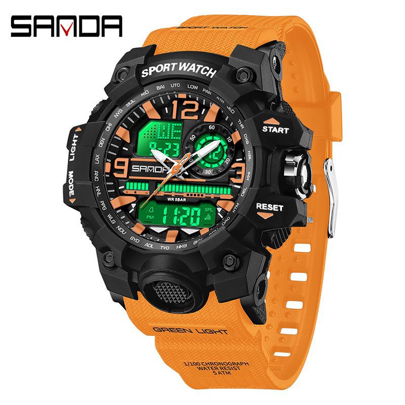 Sanda Hot-Selling Watch Korean Version Student Party Multi-Functional Waterproof Alarm Clock Electronic Watch Cool Dual Display Luminous Sports Watch