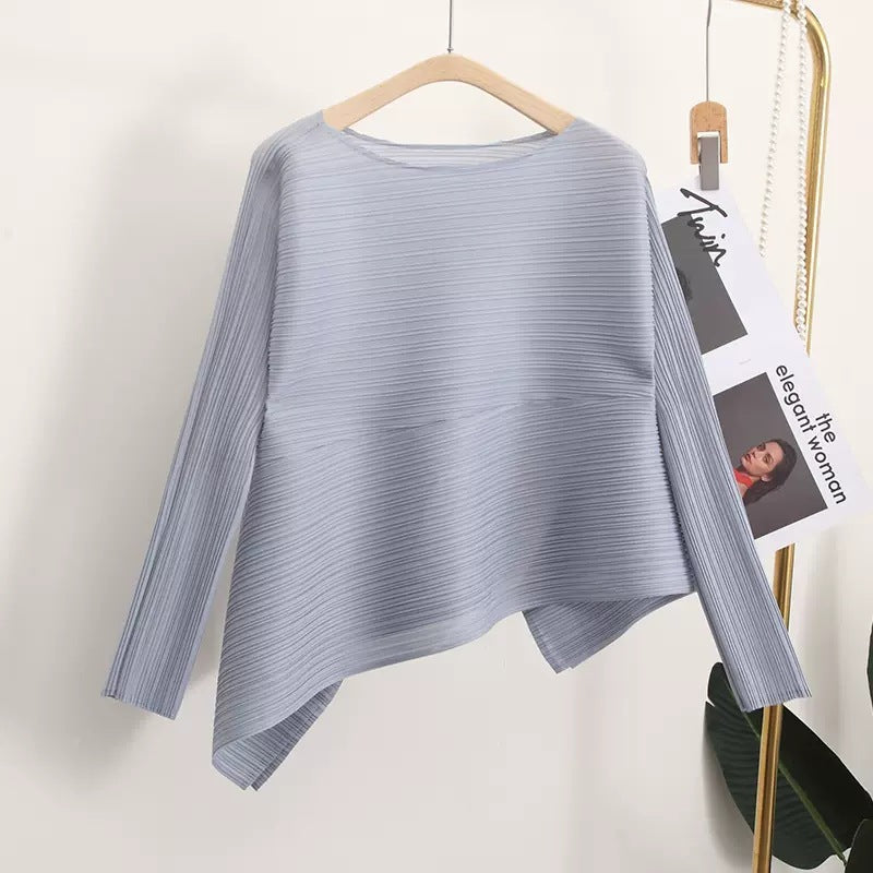 Foreign trade sanzhai top for women 2023 new loose slimming irregular versatile high-grade pleated t-shirt for women