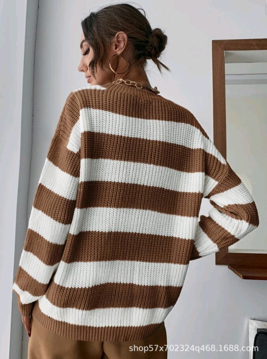 European and American Cross-Border Autumn and Winter New Striped Loose Sweater Women's Long-Sleeved Knitwear