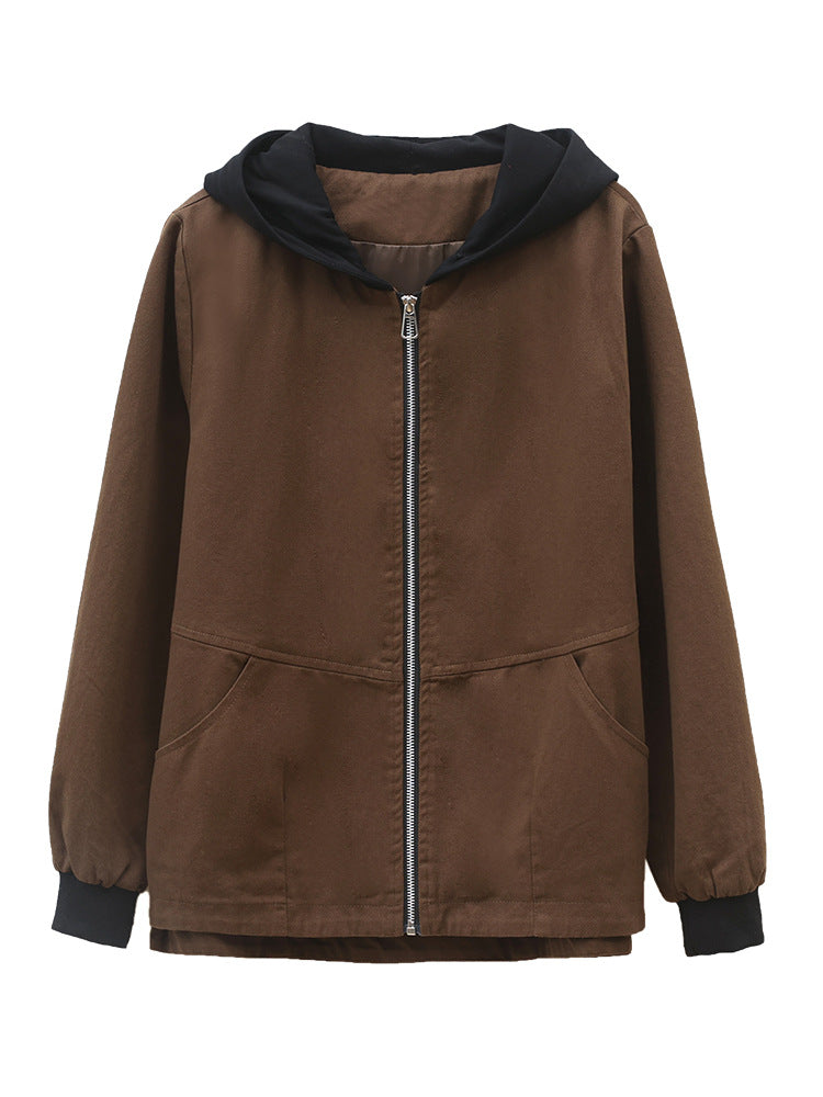 Hooded Jacket for Petite Women, Versatile for Plus-Size, Slimming for Middle-Aged Moms, Casual Cardigan Sweatshirt, Plus-Size Women's Clothing