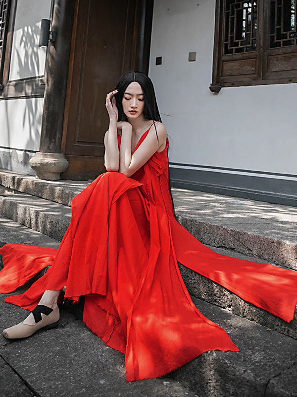 Raw Edge, Large Hem, Pure Cotton, Casual and Flowing Dress in 4 Colors, Artistic Retro High-Quality Cotton and Linen Material Dress