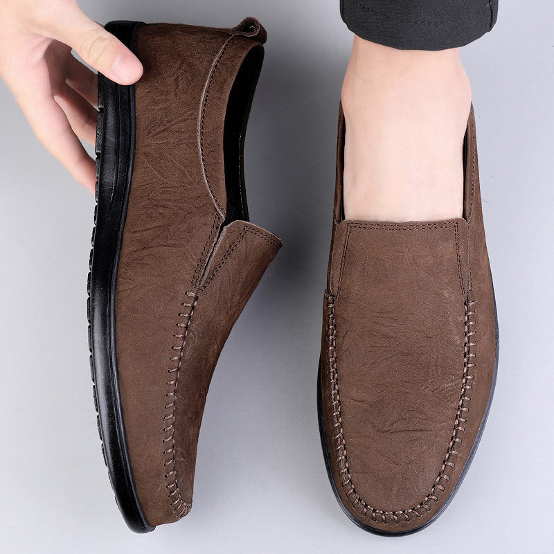 Men's Loafers Genuine Leather 2025 Winter First Layer Cowhide Single Shoes Men's Fashion Casual Leather Shoes Flat Men's Shoes
