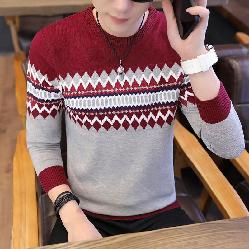 Men's Sweater Men's Spring and Autumn 2024 New Casual Students Korean-style Base Knitted Shirt Fake Two-piece Sweater Small Shirt