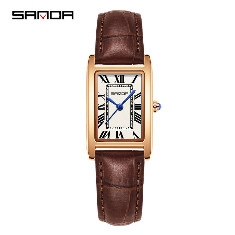 Sanda Live Hot Couple Watch Vintage Square Quartz Watch Waterproof Roman Scale Men's and Women's Watches