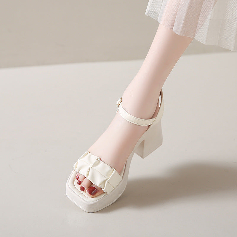 2025 Women's Soft-Soled Summer New Outer Wear Fairy Style One-Strap Skirt Thick Heel Waterproof Platform High Heels