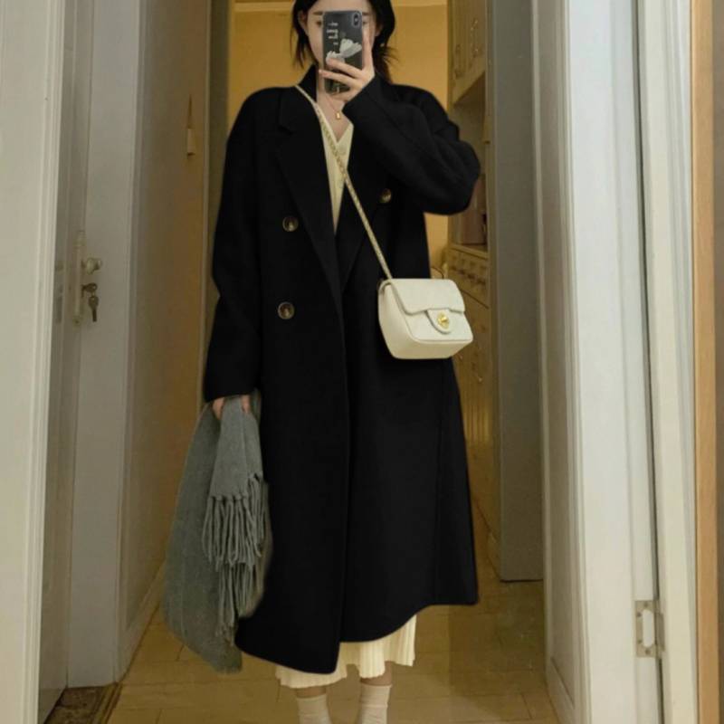 Down Jacket with Wool Lining, Women's Mid-Length Woolen Coat, 2025 Autumn and Winter New Long Woolen Coat for Petite Women