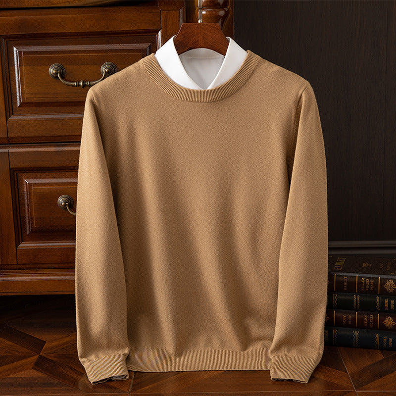 Autumn and Winter Classic Round Neck Men's Pullover Base Shirt Casual Business Knitwear Loose Fashion Solid Color Long Sleeve Sweater