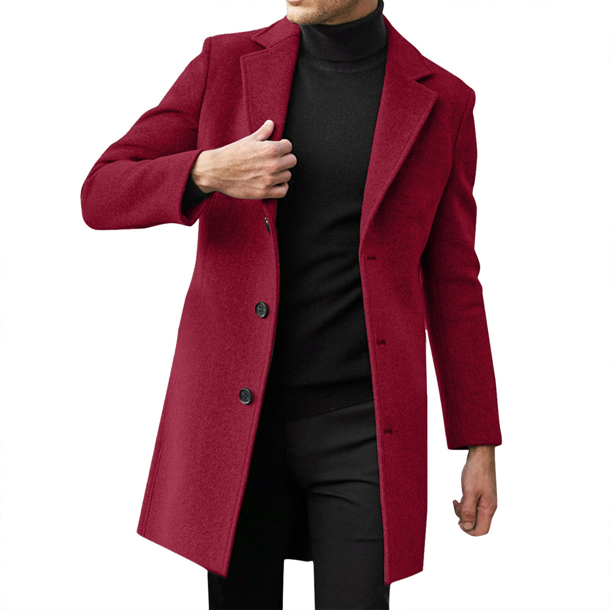 Cross-border New Amazon Men's British Single-breasted Men's Long-sleeved Woolen Coat Coat Autumn and Winter Coat Fashion