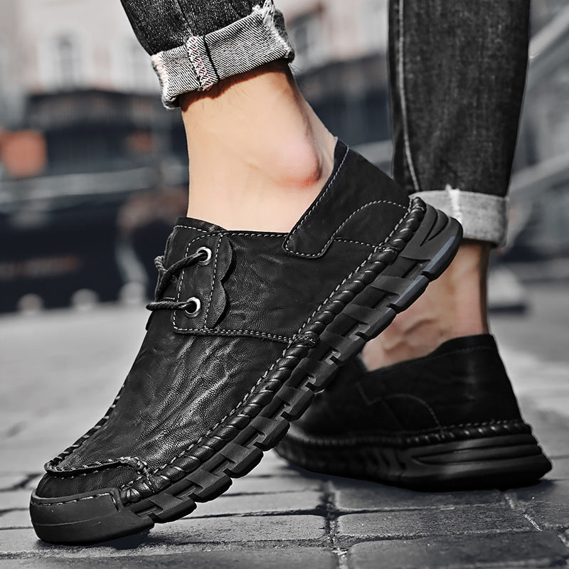 Casual Leather Shoes for Men 2025 Autum New Soft Sole Non-Slip Stitched Sole Lace-Up Men's Shoes Loafers Middle-Aged and Elderly Dad Shoes