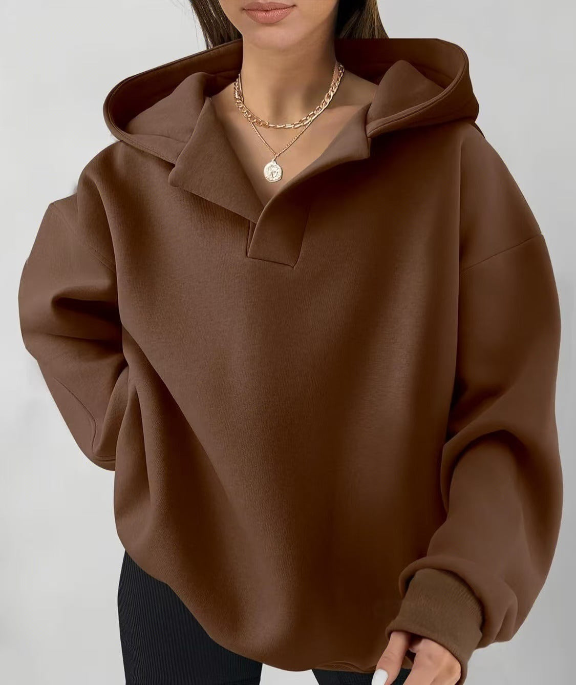 Cross-Border European and American Autumn and Winter Women's Sports Hoodies Long-Sleeved Hooded Solid Color Loose Large Size Fleece Sweatshirts Women's Tops