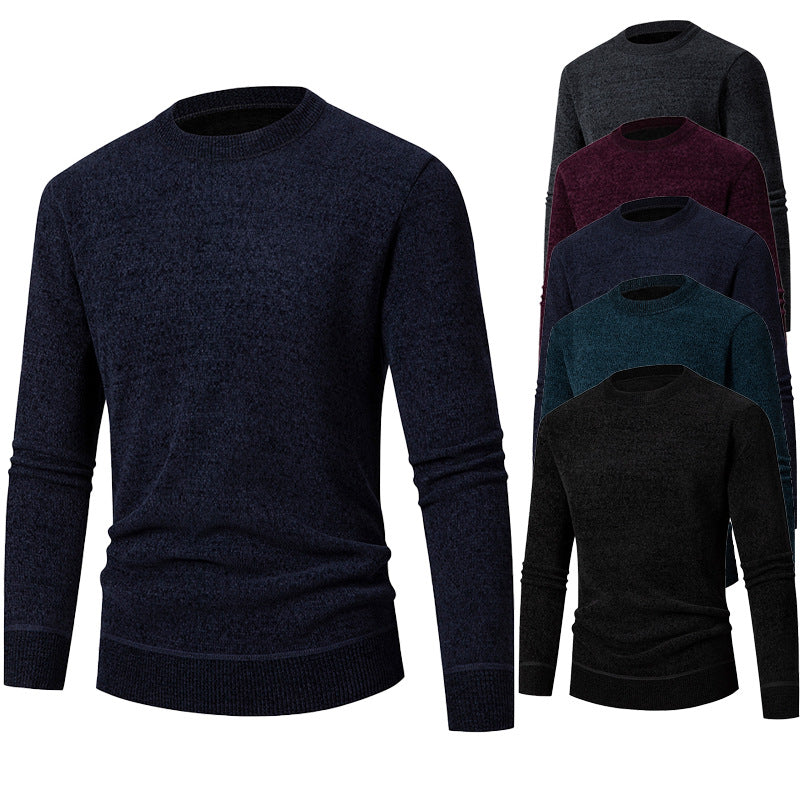 2024 Amazon Foreign Trade Winter Men's Business Casual Chenille Sweater Crewneck Long Sleeve fleece-lined Base Shirt