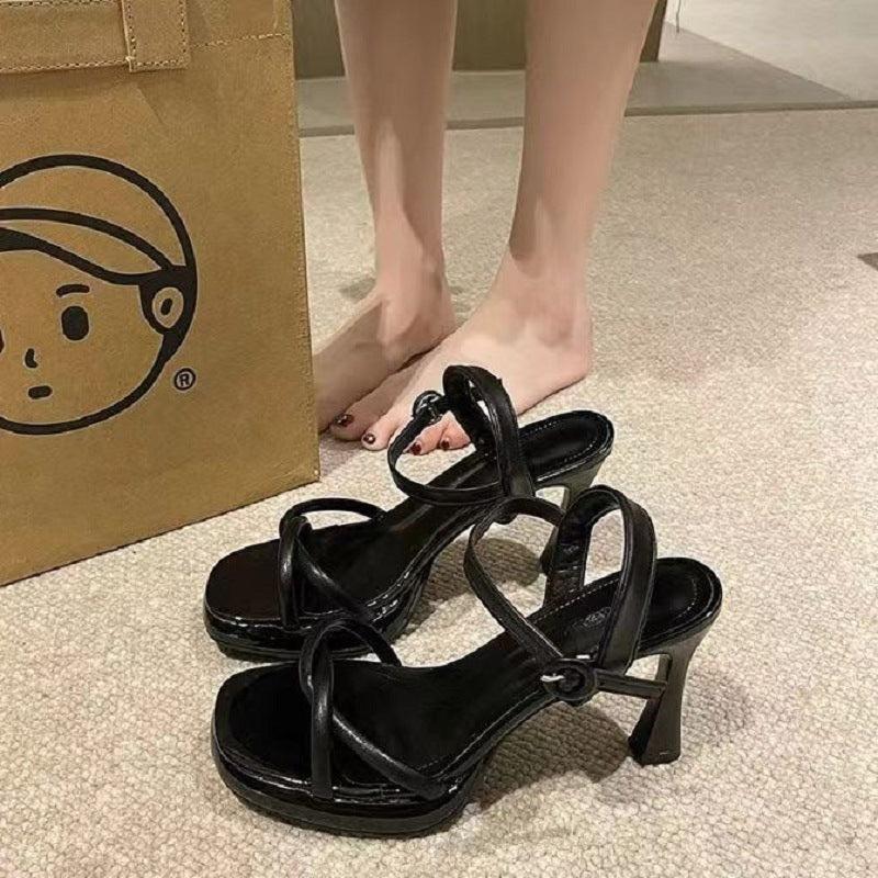 Niche Style Stiletto High Heels 2025 Summer Square Toe Open Toe Sandals One-Line Buckle Anti-Slip Fashion Shoes for Women