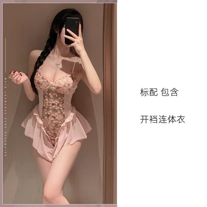 Sexy Pajamas Pure Desire Underwear Water Soluble Lace Nightgown Light Luxury Fashion Sexy Backless Internet Celebrity Nightgown High Sense