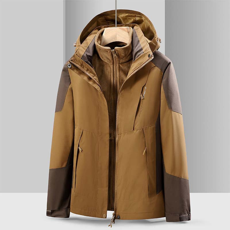 Cross-Border 2023 Outdoor Waterproof and Windproof Three-In-One Detachable Two-Piece Fleece Jacket for Men and Women, Mountaineering Clothing