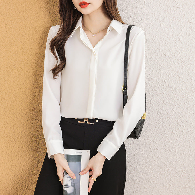 Real Shot of 2025 Long-Sleeved Shirt for Women, High-End Interview Professional Wear, Work Clothes, Satin Formal Wear, White Shirt for Women