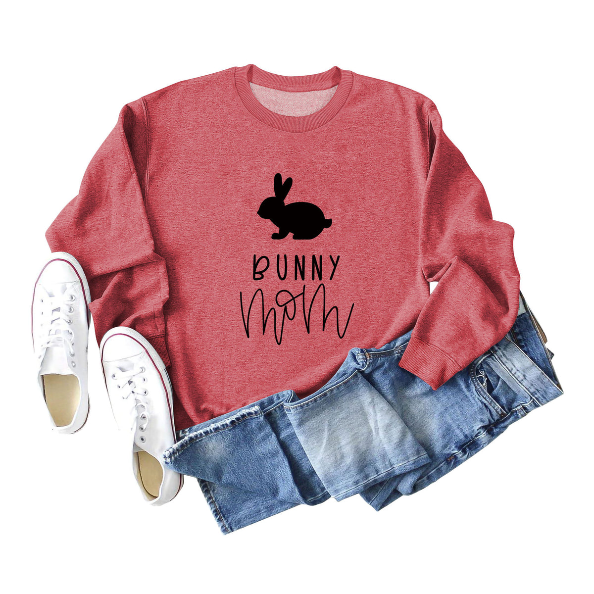 Amazon Cross-Border Export European and American Fashion Bunny Mom Fun Casual Women's Loose Long-Sleeved Round Neck Sweatshirt