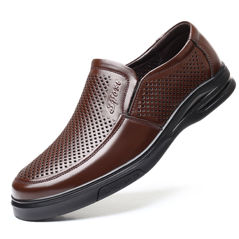 Mingfu Leather New Hollow Leather Sandals Soft Sole Soft Face Hole Shoes Breathable Casual Business Leather Sandals Dad Shoes
